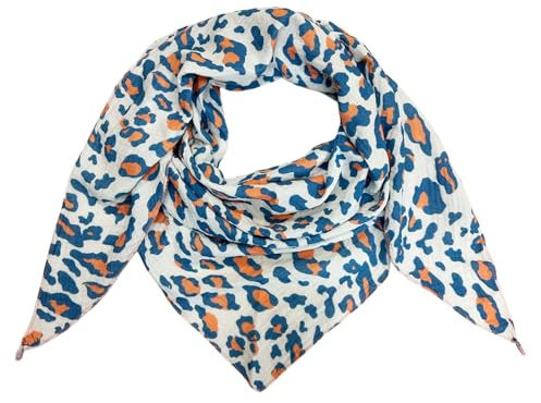 Leopard Dreieck Schal aus 100% Baumwolle Frühling Unisex Uni Fashion Stola Tuch Übergangszeit Italy Sommer Strickschal Strick Tuch Leo (Blau)