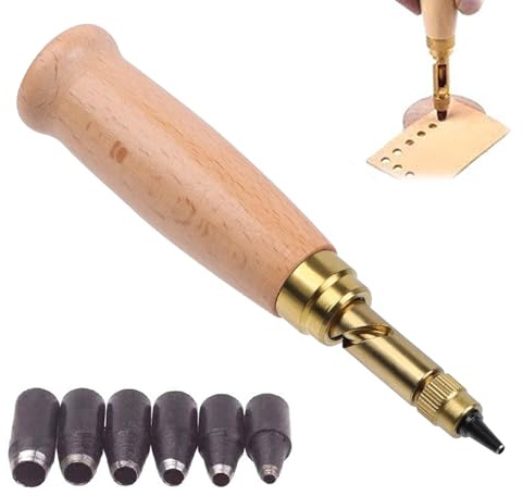 6-Teiliges Automatische Lochstanzer,Lochstanzer,Lochstanzer Papier,Lochstanze,Lederlocher,6 Größen:1,5 Mm,2 Mm,2,5 Mm,3 Mm,3,5 Mm,4 Mm,Holzgriff,Locher Zum Nähen Leder Papierhandwerk