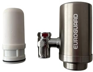 EuroGuard Filtre Eau Robinet Cuisine, Purificateur en Acier Inoxydable – Filtre à Eau du Robinet avec Cartouche Céramique et Charbon Actif, Réduit Chlore, Goût et Odeurs Désagréables (1 Filtre Inclus)