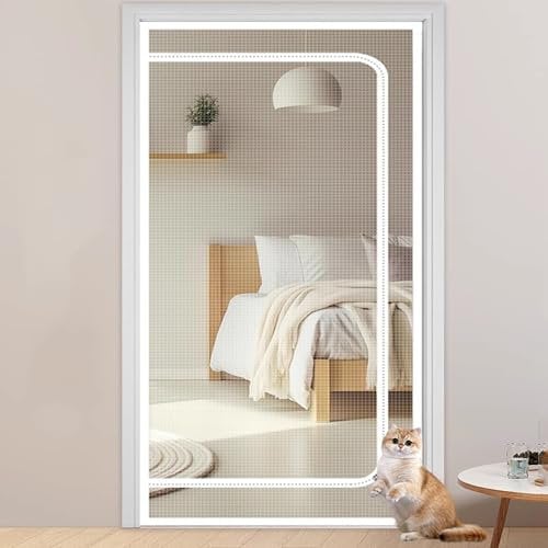 Rideaux Anti Mouches pour Porte, Moustiquaire Porte Fenetre, Porte Grillagée pour Chat et Chien, avec Fermeture éclair, Résistante aux Animaux Domestiques