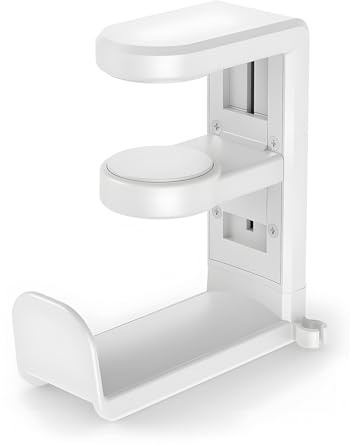 Jicyor Headset Halterung，Kopfhörer Ständer Weiß Kopfhörer Halter 360 Grad Drehbare Headset Ständer Integrierte Kabelklemme Befestigt Unter Den Desktop Einfache Installation
