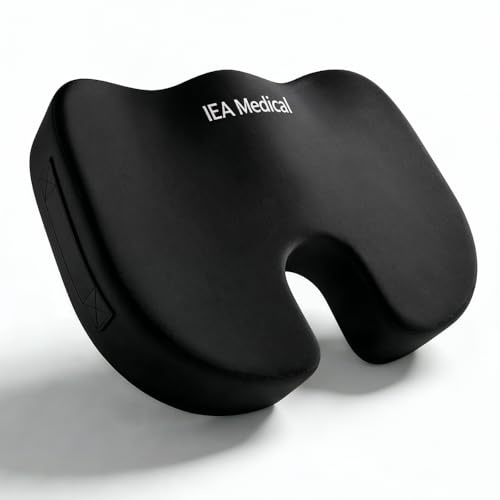 IEA Medical Orthopädisches Sitzkissen Hart – Steißbein, Bürostuhl, Auto | Ergonomisches Steißbeinkissen aus Memory-Schaum, waschbarer Bezug, rutschfest – für Bürostuhl, Auto, Homeoffice & Rollstuhl