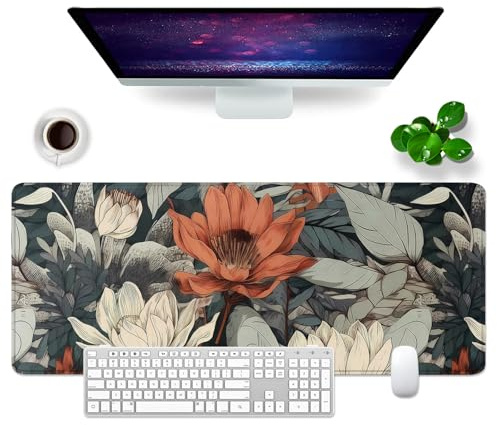 Schreibtischunterlage xl Mauspad Blumen 80x30 cm Groß Gaming Mousepad PC Professionelle Gamer Mauspad Schreibtisch Zubehör Bürodekoration (Blumen)
