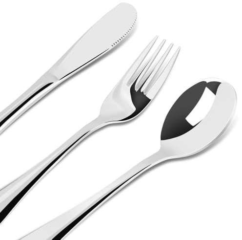 Kids Cutlery Set 12 Pieces, Food-Grade Stainless Steel 18/10 Childrens Cutlery Set - 4 x Kids Spoons/Forks/Safe Dinner Knives