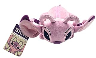 Disney Stitch Trousse à crayons Ange Rose | Trousse en peluche pour enfants | Trousse souple avec fermeture éclair | Boîte à crayons amusante | Trousse Stitch fille et garçon | Environ 24 cm