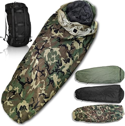 USGI Gear Military Sleeping Bag System Tactical Gear – 4-Part Modular Sleeping Bags Cold Weather Includes Stuff Sack, Bivy Cover, Intermediate Cold Weather and Patrol Bag – Waterproof and Lightweight