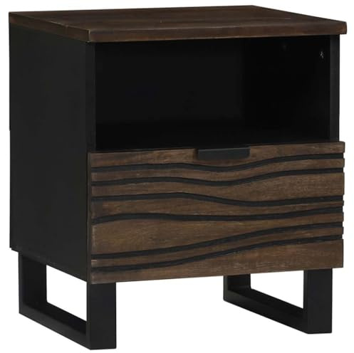 LoogCape Nachttisch Walnuss Massivholz Akazie, 40x33x46 cm, Rustikaler Beistelltisch mit Schublade, Langlebig für Schlafzimmer, Bett, Wohnzimmer