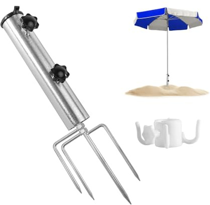 45CM Sonnenschirmständer mit Rasendorn, Erdspieß Sonnenschirm mit 4 Heringen, Abnehmbarer Sonnenschirmständer, Gartenschirm Schirmständer, Wäschespinne Halter für Regenschirme, Fahnenmasten,Angeln usw