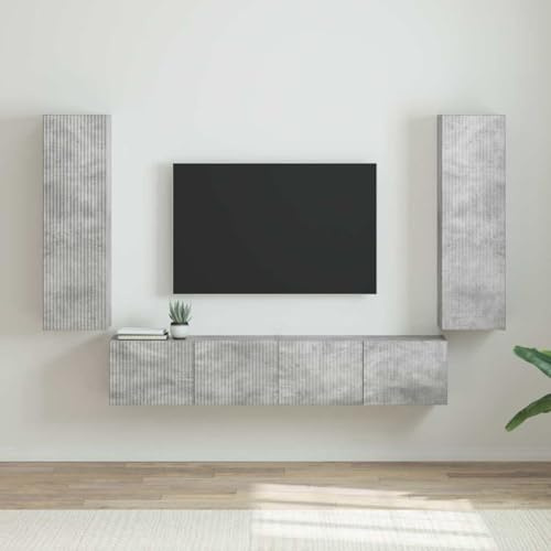 WRJENFSC TV-Schrank Beton 100 cm Holz Wandmontage 6 Regale 2 Schwenktüren