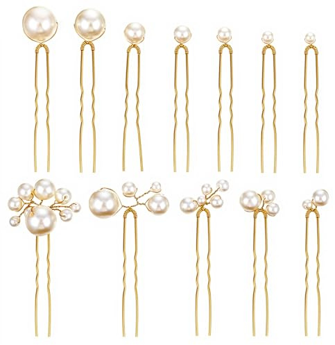 12 Stück Braut Haarnadeln Gold,Ymapinc Perlen Haarnadel Damen U-Form Hochzeit Haarschmuck Damen für Dekorative Perlenhaarspangen, Brautschmuck Haare