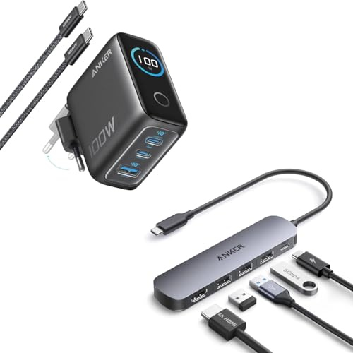 Anker USB C Ladegerät(100W 3-Port) + Anker USB C Hub (5-in-1)
