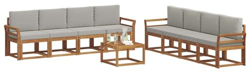 vidaXL Outdoor-Sofagarnitur mit Kissen 9 pcs Natürlich und Hellgrau, Akazienholz Garten Sofa Set, modernes Outdoor Lounge, stylische Terrassenmöbel, Bequeme Sitzgelegenheit für Treffen