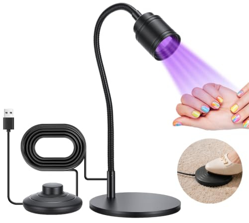 AiQInu UV Nagellampe, LED Lampe für Nägel, Mini schwarz, Tragbare Maniküre Lampe mit Flexiblem Schwanenhals & Fußschalter, 3M Kabel, USB