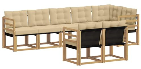 vidaXL Outdoor-Sofagarnitur mit Kissen 8 pcs Weiß und Beige, Garten Loungemöbel, modernes Ecksofa, robust Sitzgruppe, Terrassenmöbel für Komfort