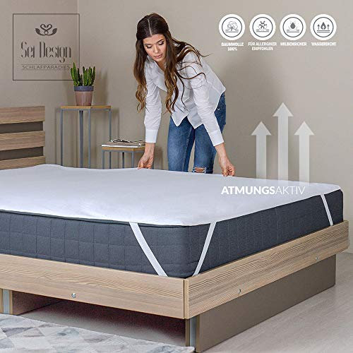 Sei Design wasserdichter Molton-Matratzen-Schoner 100% Baumwolle | wasserundurchlässige Matratzen-Auflage | Kochfest (160x200, einseitiger PU-Laminierung - ca. 200 g/m²)