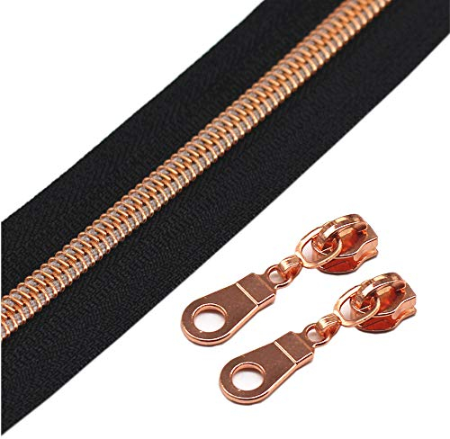 YaHoGa 9 m rosegoldfarbene endlos Reißverschluss Meterware Schwarze Reissverschluss 6mm-Spirale + 25 Nonlock-Zipper (rosegoldfarbene Schwarze)