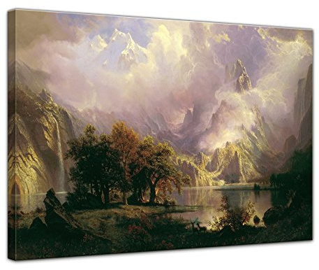 Bilderdepot24 Bild auf Leinwand | Albert Bierstadt Rocky Mountain Landscape in 80x60 cm als Wandbild | Wand-deko Dekoration Wohnung alte Meister | 180788-80x60