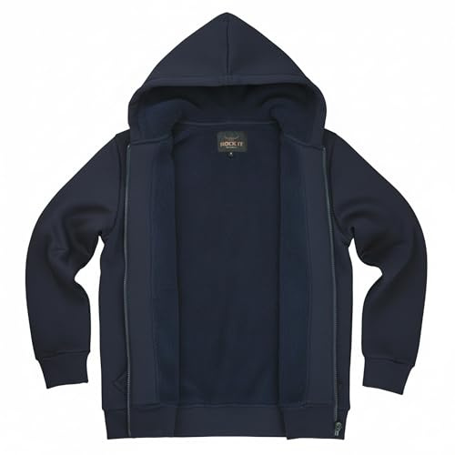 ROCK-IT Apparel Herren Winter Sweatjacke mit Teddyfutter gefüttert – Extra Schwerer 380g Stoff – Torso & Kapuze warm gefüttert – Arbeitsjacke & Hoodie Zipper – S-3XL Schwarz, Dunkelgrau, Olive, Navy