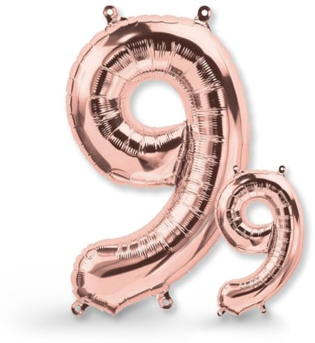 FUNXGO® folienballon 9 rosegold - 2 Stück - 42 & 17- luftballon Zahl 9 - Zahlen Ballon 9 Deko - zum 9. Geburtstag, Hochzeit, Jubiläum, Fest, Party Dekoration -100cm & 38cm- Ballon 9 rosegold
