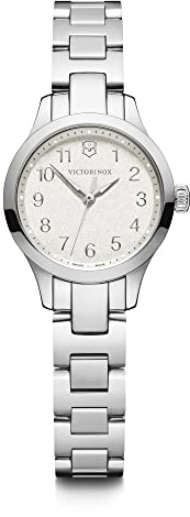 Victorinox Damen Armbanduhr Alliance XS Ø 28 mm, Swiss Made, Analog Quarz, Wasserdicht bis 100 m, Saphirglas, Edelstahl-Armband, Weiß/Silber