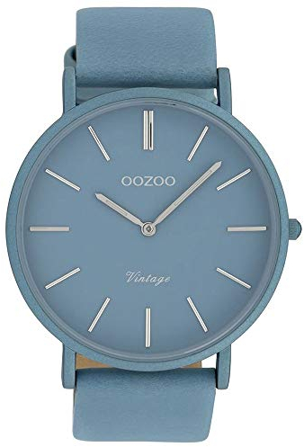 Oozoo Vintage Herrenuhr Colors of The Summer mit Lederband Flach 44 MM Hellblau C9877