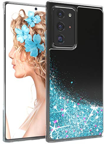 EAZY CASE Hülle kompatibel mit Samsung Galaxy Note 20 Ultra/Note 20 Ultra 5G Schutzhülle mit Flüssig-Glitzer, Handyhülle, Back Cover, Glitter Flüssigkeit, TPU/Silikon, Transparent/Durchsichtig, Blau