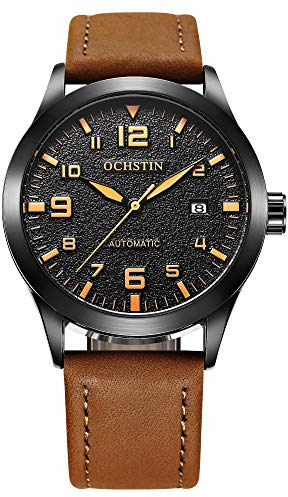 OCHSTIN Automatik-Automatikuhr für Herren, Militär-Uhr, Datumsanzeige, Lederband, mechanische Armbanduhren