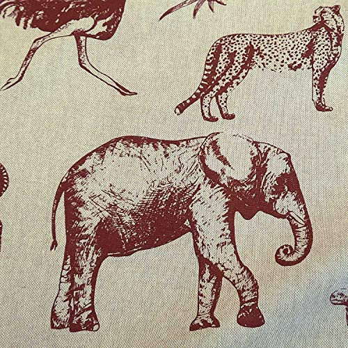 Stoff Meterware Baumwolle natur rot Elefant Strauß Zebra Gepard Bär Tiere Zoo Dekostoff pflegeleicht