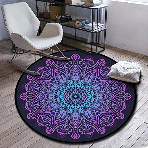 Morbuy Runder Teppich Innenbereich, Mandala Drucken Flur Teppich Polyester Wohnzimmer Fussabstreifer rutschfest und Waschbar Praktische Fußabtreter (120cm,Blau-violetter Farbverlauf)