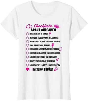 Checkliste Braut Aufgaben JGA Hochzeit Junggesellenabschied T-Shirt