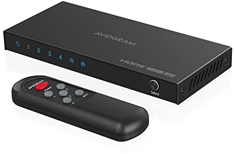 HDMI Switch 4K 60Hz, AVIDGRAM HDMI 2.0 Commutateur 4 in 1 Out, 4 Port HDMI Selector Box with IR Télécommande Soutien HDCP 2.2 HDR10 3D 18Gbps pour Xbox PS4 Roku HDTV Monitor