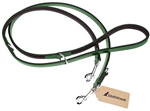 Schnüffelfreunde Hundeleine aus Leder - Trainingsleine - Lederleine für den Hund - Leine 3-Fach verstellbar, für alle Hunde (230cm, Grün)