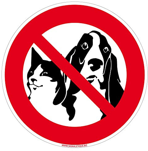 Panneau Interdit Aux Animaux. Signalisation Interdiction Animaux. Sticker Animaux Interdits, Panneau PVC, Alu - Diamètre 350 mm - Plastique PVC 1,5 mm - Plastique PVC 1,5 mm -