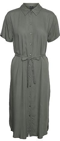VERO MODA Damen Midi Kleid VMBumpy Hemdkleid mit Knopfleiste 10279684 Laurel Wreath XS