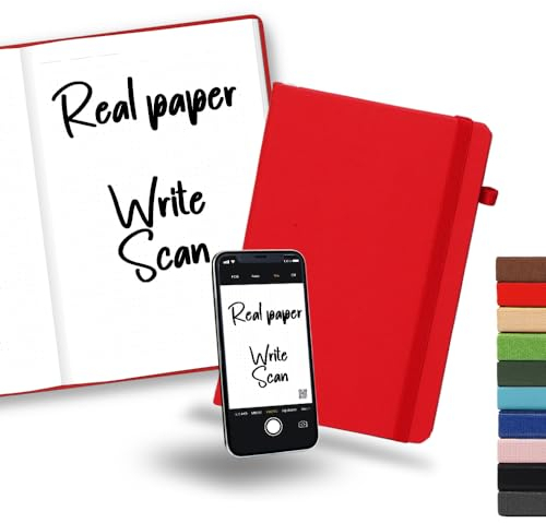 Smart Notizbuch - Machen Sie Notizen in Ihrem digitalen Notizbuch und speichern Sie sie auf Ihrem Smartphone - 190 A5-Seiten - Farbe Rot - Ökologisch - Kompatibel mit iOS/Android - TheSmartNotebook
