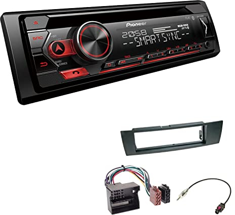 Pioneer DEH-S320BT 1-DIN Autoradio Bluetooth CD-Tuner USB Spotify inkl. Einbauset passend für BMW 3er E90 E91 E92 E93 2005-2013 schwarz