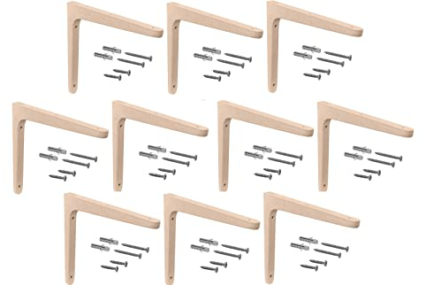 Gedotec Holzkonsole aus Buche | 10 Stück Regalwinkel aus massivem Naturholz | 200 x 125 mm | TAUM | paarweise Tragkraft bis 24 kg | Regal-Halter geeignet für Bücherregale | Schwerlastträger Wandregale