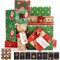 Toptime Geschenkpapier Weihnachten, 8 Blatt Rotes und Grünes Weihnachtspapier mit Grußkarten, Umschlägen und Aufklebern, Kraftpapier mit Weihnachtsmann- und Weihnachtsbaum-Motiven, 70x50cm