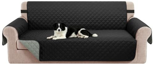 Luxshare Home Wendbarer Couchbezug für Hunde, mit elastischen Bändern, wasserabweisend, Möbelschutz, Couchüberzüge für 3 Kissen, Couch, Sofa(172cm Sofa,Schwarz/Hellgrau)