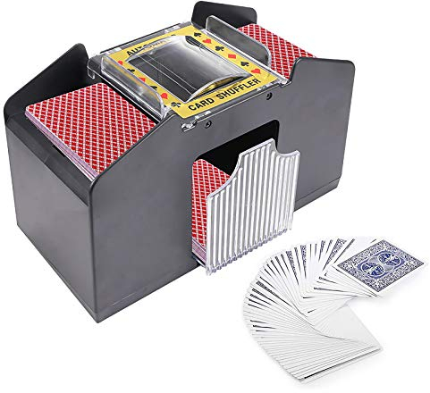 YUNYODA Kartenmischmaschine, Automatischer Kartenmischer Mischgerät zum Mischen von Karten, Spielkarten Shuffler für 4 Decks UNO, Poker, Skip BO & viele weitere Karten