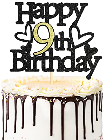 Sumerk Glitzer Happy 9th Birthday Kuchendekoration 9. Geburtstag Kuchendekorationen Partyzubehör für Jungen Mädchen - 1 Stück