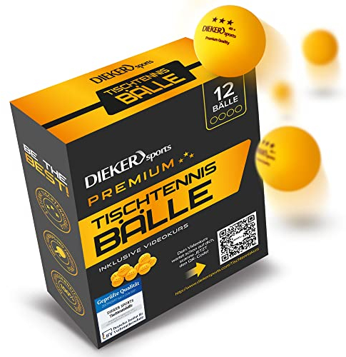 Dieker Sports Premium Tischtennisbälle 3 Stern (12 Stück, Orange) - Ping Pong Bälle - Nach ITTF Turnierstandard [inkl. Videokurs vom Profi] Tischtennisbälle Outdoor Tischtennis Zubehör