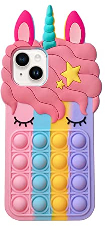 Asgens Zappeln Pop Hülle für iPhone 14 Plus, Niedliche Reizende Karikatur Einhorn Regenbogen Pop Stoßfest Silikon Weiche Handyhülle für Apple iPhone 14 Plus 6,7 Zoll