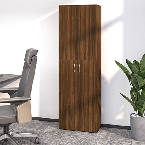 Mehrzweckschrank 60 cm Breite mit 5 Fächern Hochschrank Ordnerschrank Aktenschrank Büroschrank Aufbewahrungsschrank Büro Möbel Braun Eichen-Optik 60x32x190 cm Holzwerkstoff
