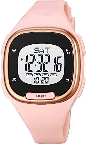 findtime Digitaluhr Damen Armanduhr elektronische Sportuhr 5ATM wasserdichte Countdown Stoppuhr Quarzuhr für Frauen Mädchen Jungen Rosa