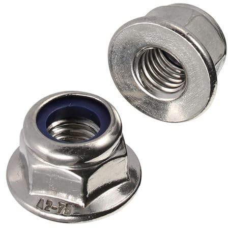 Dadi di bloccaggio flangiati in nylon M6-1.0, dadi di bloccaggio flangiati, acciaio inossidabile 304 18-8 finitura lucida, DIN 6926, 50 pezzi