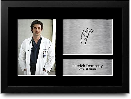 HWC Trading FR A4 Patrick Dempsey Grey's Anatomy Derek Shepherd Geschenke Gedrucktes Signiertes Autogramm Foto für Fans von Fernsehshows - A4 Gerahmt