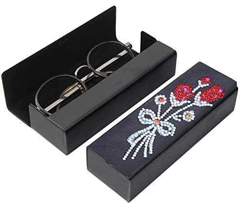 5D Diamant Malerei Brillenetui,DIY Brillenetui Aufbewahrungsbox Strass Malerei Stickerei Brillenetui Leder Schutzhülle für Brillen Sonnenbrille mit Magnetverschluss für Frauen Mädchen erwachsene