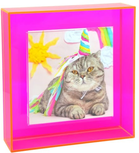 HappyDino Acryl-Bilderrahmen für Wand und Tischplatte, fluoreszierender Fotorahmen mit dekorativer heller Farbe, 20,3 x 20,3 cm, neonpink