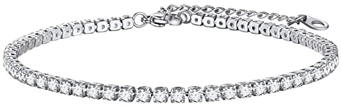 FOCALOOK Fußkettchen Zirkonia Armband Edelstahl Tennis Kette Damen Tennis Armband Tennisarmband 21CM Freundschaftsarmband Tennis Bracelet Schmuck Accessoires für Herren